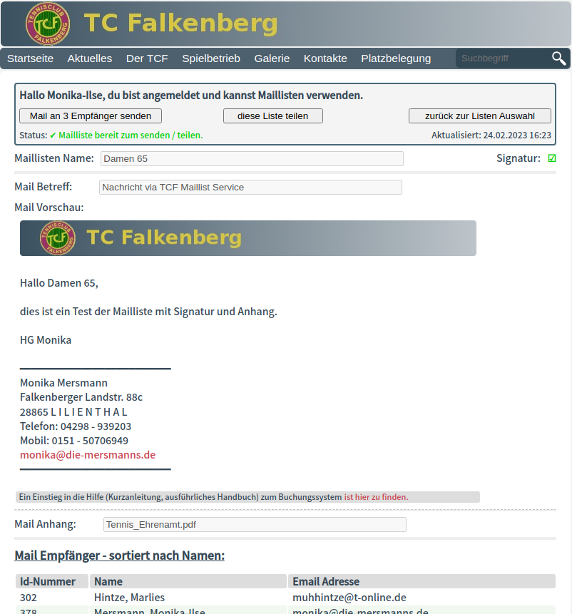 Mailliste mit Text und Empfängern
