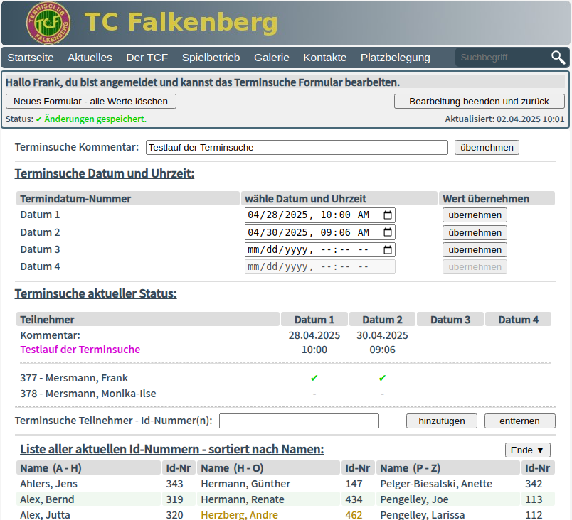 Formular Eintragungen